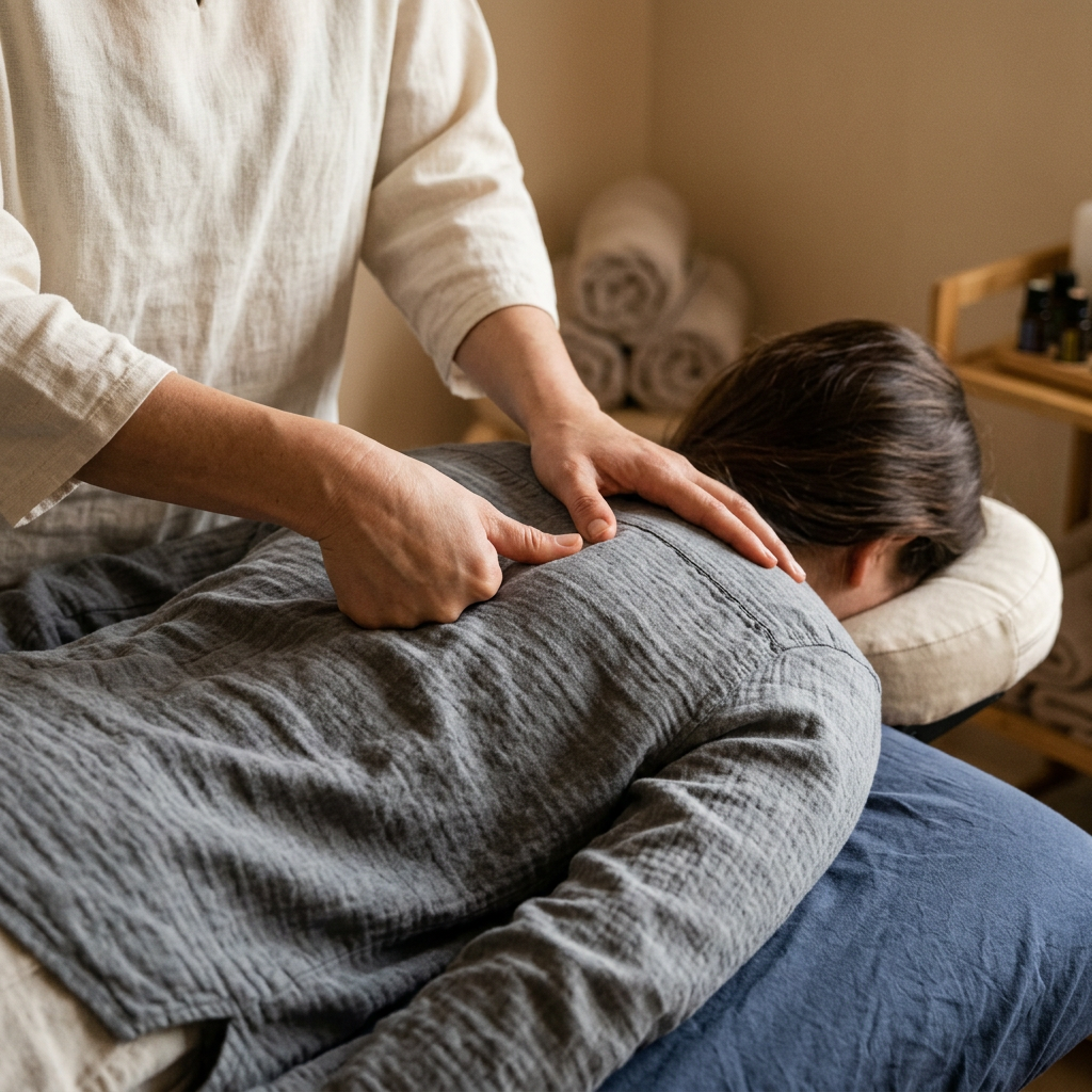 Person lying face down receiving back massage